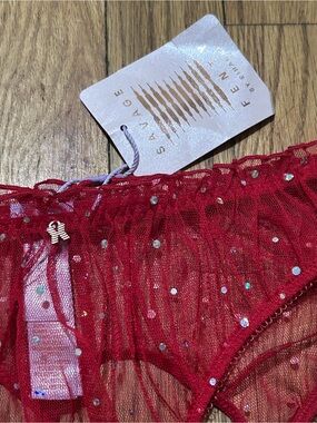 Savage X Fenty Sheer Red Rhinestone Bikini Panty